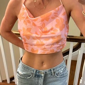 Princess Poly Pink and Orange Halter Tie Back Top